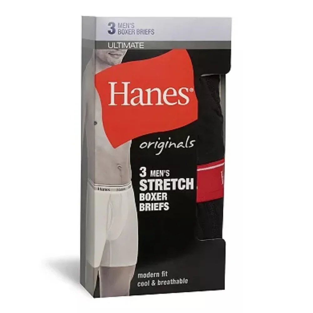 NWT 3PK Hanes Stretch Boxer Briefs LG